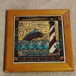 Wooden Framed Nautical Tile Art Hatteras NC
